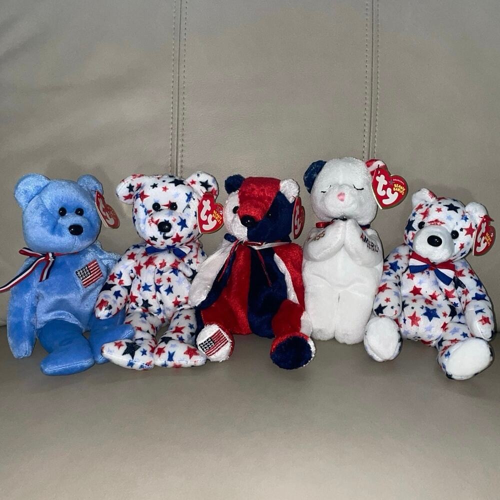 America 250 Commemorative Ty Beanie Baby Collection - 5-Bear Americana Decor Lot